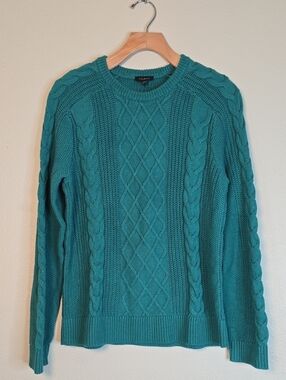 Talbots Teal Cable-Knit Crewneck Sweater Size M NWOT